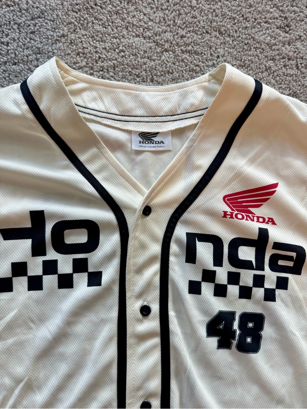 Honda Motor Racing #48 Off-white Button Up Mens LG Jersey. Speedway Patch. NWT - Picture 2 of 5